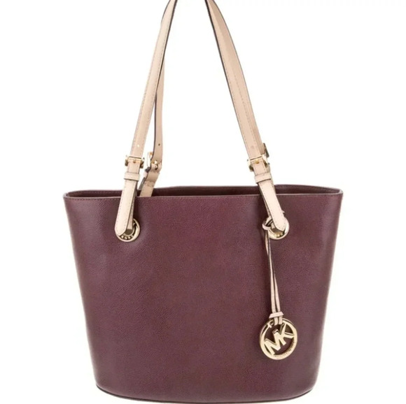 Michael Kors Handbags - Michael Kors Jet set medium burgundy leather dual strap shoulder tote bag purse